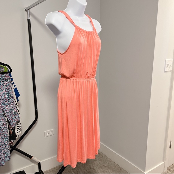 LOFT // Soft Halter Peach Coral Midi Dress - Picture 2 of 6